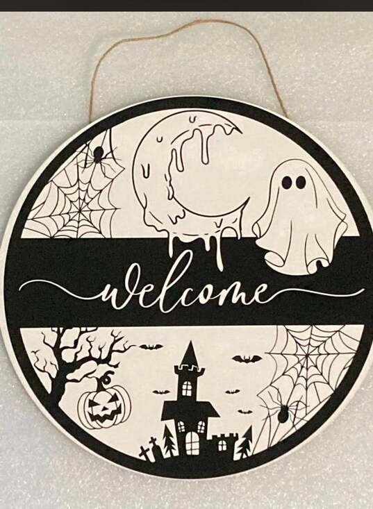 Creations By Loren Other - Creations By Loren | Halloween Welcome Door Hanger Sign, 12”x12”, Handmade